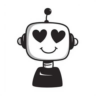 a happy robot face with heart eyes sticker