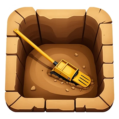 Emoji-style illustration of an excavation pit, flat vector look, bold outlines, minimal details, no background. sticker