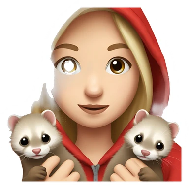 Ferret in hands of a blond girl with blue eyes and long eyelashes in red hoodie  sticker