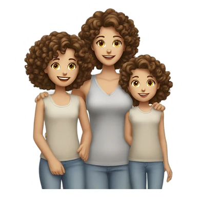 caucasian curly brunette brown eyed woman with her two daughters sticker