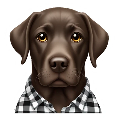 Chocolate Labrador wearing a black and white plaid shirt sticker