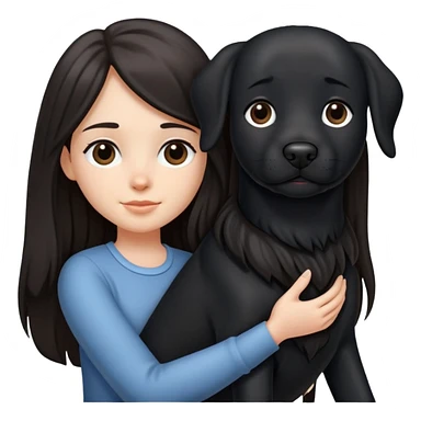 A long-haired girl holding a big black dog sticker