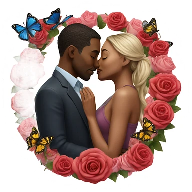 Hyper Realistic Couple kissing surrounded by roses and butterflies  sticker