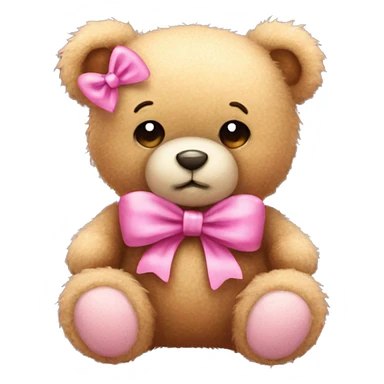 Fuzzy teddy bear wearing a pink bow sticker