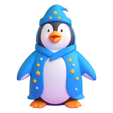 penguin wizard with a blue robe and starry hat sticker