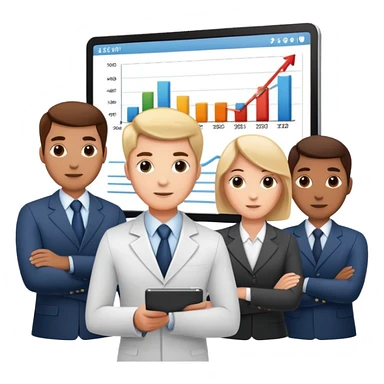 Professional leader with chart showing growth, presenting to team sticker