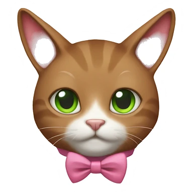 brown cat in a bunny HOOD with pink bow tie and green eyes sticker