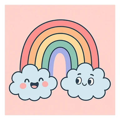 a pastel rainbow with fluffy clouds sticker