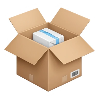 Generate a realistic emoji-style icon of the an open package which is empty and air is coming out of it. Out of the package air is coming out of it and the package is empty from the inside sticker