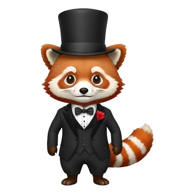A red panda with a top hat and a suit sticker