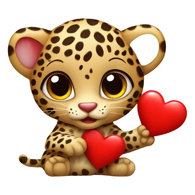 Baby leopard holding a red heart  sticker