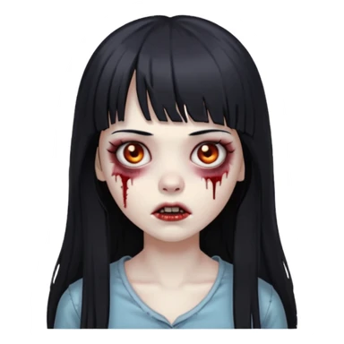 faça o emoji de uma menina zumbi de cabelos longos pretos com franja sticker