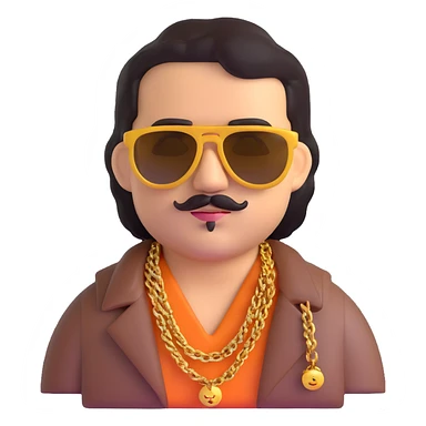 Pablo Escobar emoji with sunglasses, gold chain, 1980s style sticker