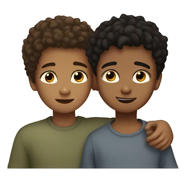 one young boy with tanned skin and black eyes and hair hugging another young boy with dark blonde hair and light brown eyes and freckles  sticker
