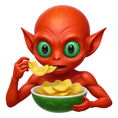 red alien eating chips sticker