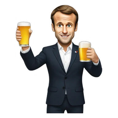 Emmanuel Macron holding a beer sticker