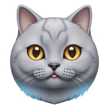 Cinematic Cute Grey British Shorthair Cat Portrait Emoji, Head tilted playfully and inquisitively, sleek soft grey fur with subtle blue undertones, Simplified yet adorable features, highly detailed, glowing with a warm, friendly glow, high shine, curious and affectionate, stylized with a touch of whimsy, bright and alert, soft glowing outline, capturing the essence of a calm yet playful kitten, so endearing it feels like it could leap out of the screen and cuddle! sticker