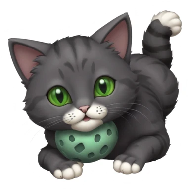 solid dark grey cat with green eyes, completely solid grey face, white toes/paws playfully rolling upside down sticker