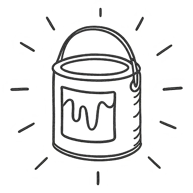 a glowing gallon of paint, hand drawn style sticker