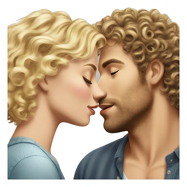 curly wavy hair hunk white man with scruff kissing pretty blonde woman sticker