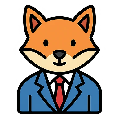 a fox in a business suit, color outline icon style sticker