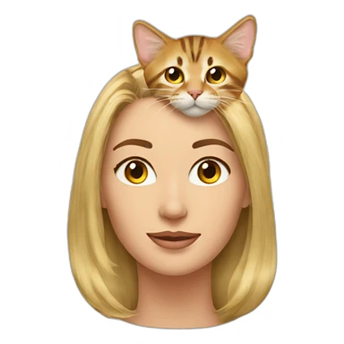 tabby cat on blonde woman's head sticker