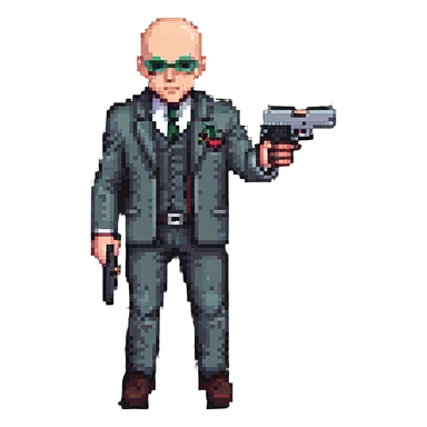 hitman with bald head and dual pistols sticker