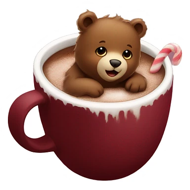 Baby bear inside of a cup of hot cocoa. Burgundy colored cup.  sticker