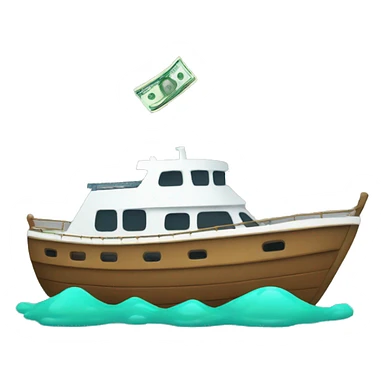 A BOAT WITH MONEY SPRAYING OUT sticker