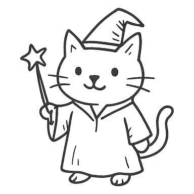cat wizard holding a wand sticker