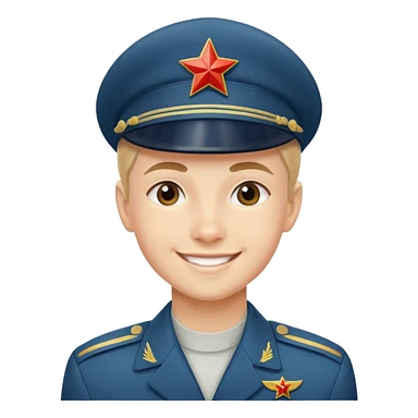 Создай эмодзи молодого курсанта авиационного училища Советского Союза с фуражкой и веселого sticker