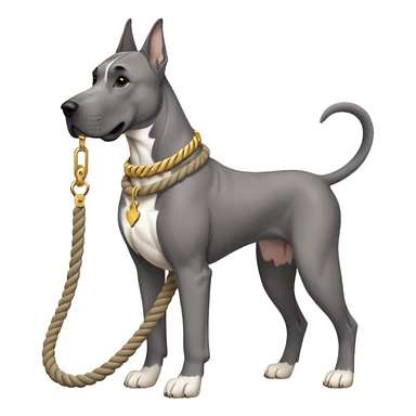 Gray Great Dane with white rope collar and rope Leash with gold accents  sticker
