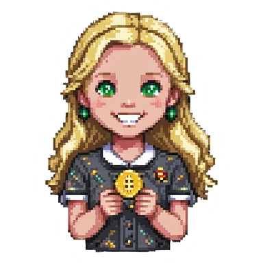 smiling blonde girl with coins sticker
