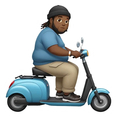 fat black man with short dreads and a beanie on a mobility scooter sticker