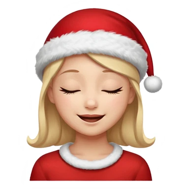 Girl Smiling with closed eyes in a red Christmas hat sticker