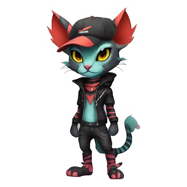 Cool Anthro Noivern-Litten-Sphynx-Pokémon with edgy stripes collar punk techwear Cap hat Full Body sticker