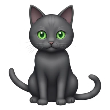 full body gorgeous solid dark grey cat with green eyes, white paws and white whiskers playing sticker