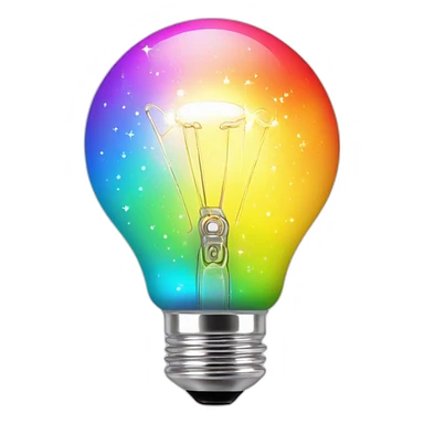 shiny sparkles around the light bulb in rainbow sticker