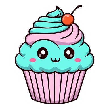 cute kawaii cupcake with pastel colors and big eyes sticker