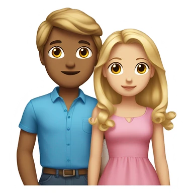 boy with blue shirt, brown hair, medium skin kissing girl with long pink dress, blonde hair, hair bow, light skin  sticker