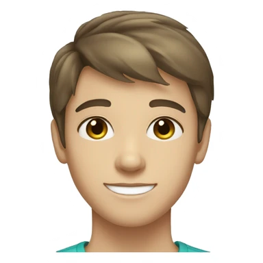 Brown hair teen boy with medium short hair, blue-greenish eyes smiling sticker