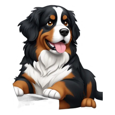Bernese mountain dog writing on a computer sticker