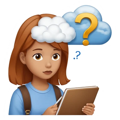 студентка учится и задумывается получится ли у нее, а наверху пустое облако с вопросом sticker