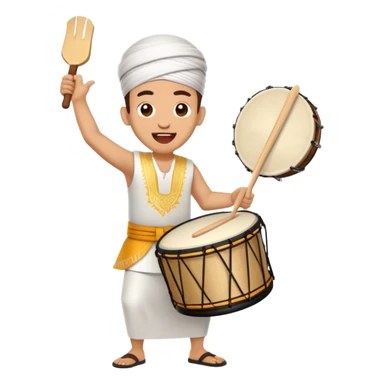 cheerful cartoon character banging a drum shouting sahur Indonesian Ramadan tradition sticker