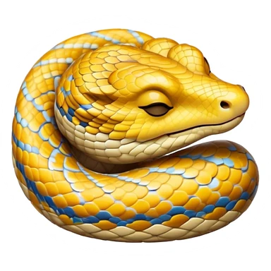 Meme-Worthy cute Sleeping Python Portrait Emoji, Head and coiled body resting peacefully with a contented smile, showcasing intricately patterned scales and eyes gently closed in serene slumber, Simplified yet comically adorable features, highly detailed, glowing with a soft, drowsy glow, high shine, relaxed and utterly lovable, stylized with an air of playful laziness, bright and heartwarming, soft glowing outline, capturing the essence of a sleeping serpent that feels destined to become the next viral icon of adorable rest! sticker