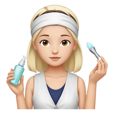 Clean girl aesthetic emoticons, apply skincare products, headband, glowing skin, white vest, soft lighting sticker