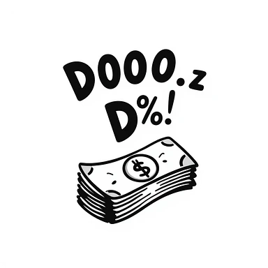 hand drawn doodle, playful, shows 8% and cash, 8% 수수료 지급 sticker