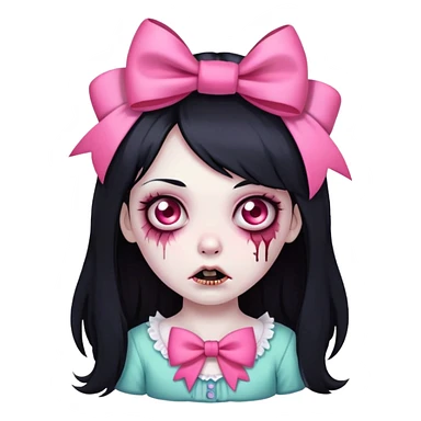 A zombie girl with long black hair, with a pink bow in her hair sticker