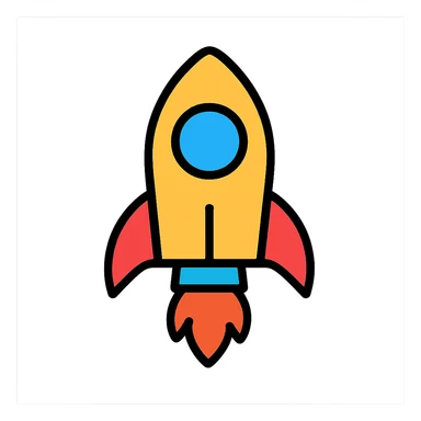 color outlined rocket icon, playful and modern sticker
