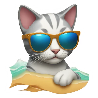 cat with sunglasses at the beach sticker